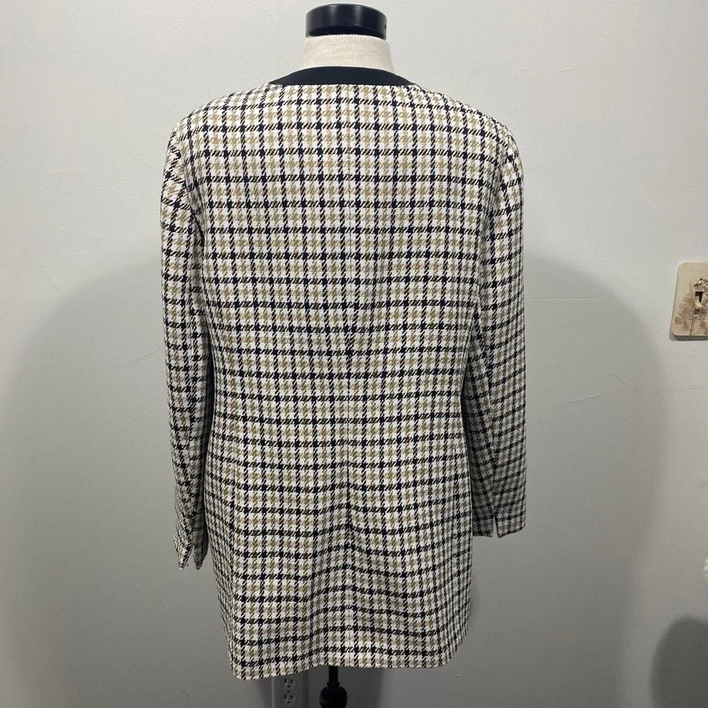 Kasper Blazer Women's 14 Houndstooth‎ Collarless Open Front Jacket Old Money